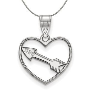 Sterling Silver Pi Beta Phi Heart Pendant Necklace - 16 Inch